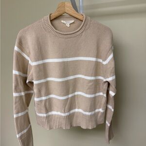 Brit.NY Beige & White Striped Cotton Crewneck Sweater Size S
